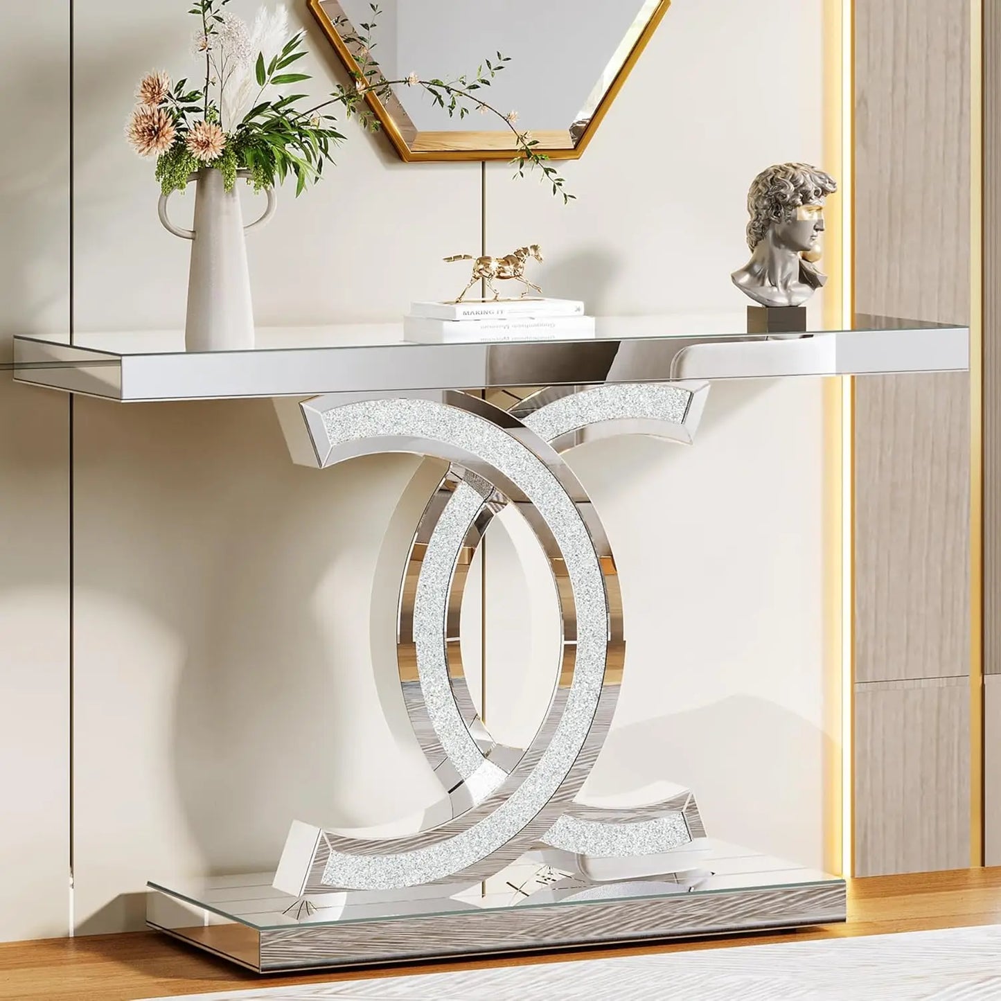 Mirrored Console Table, Modern Black Entryway Table