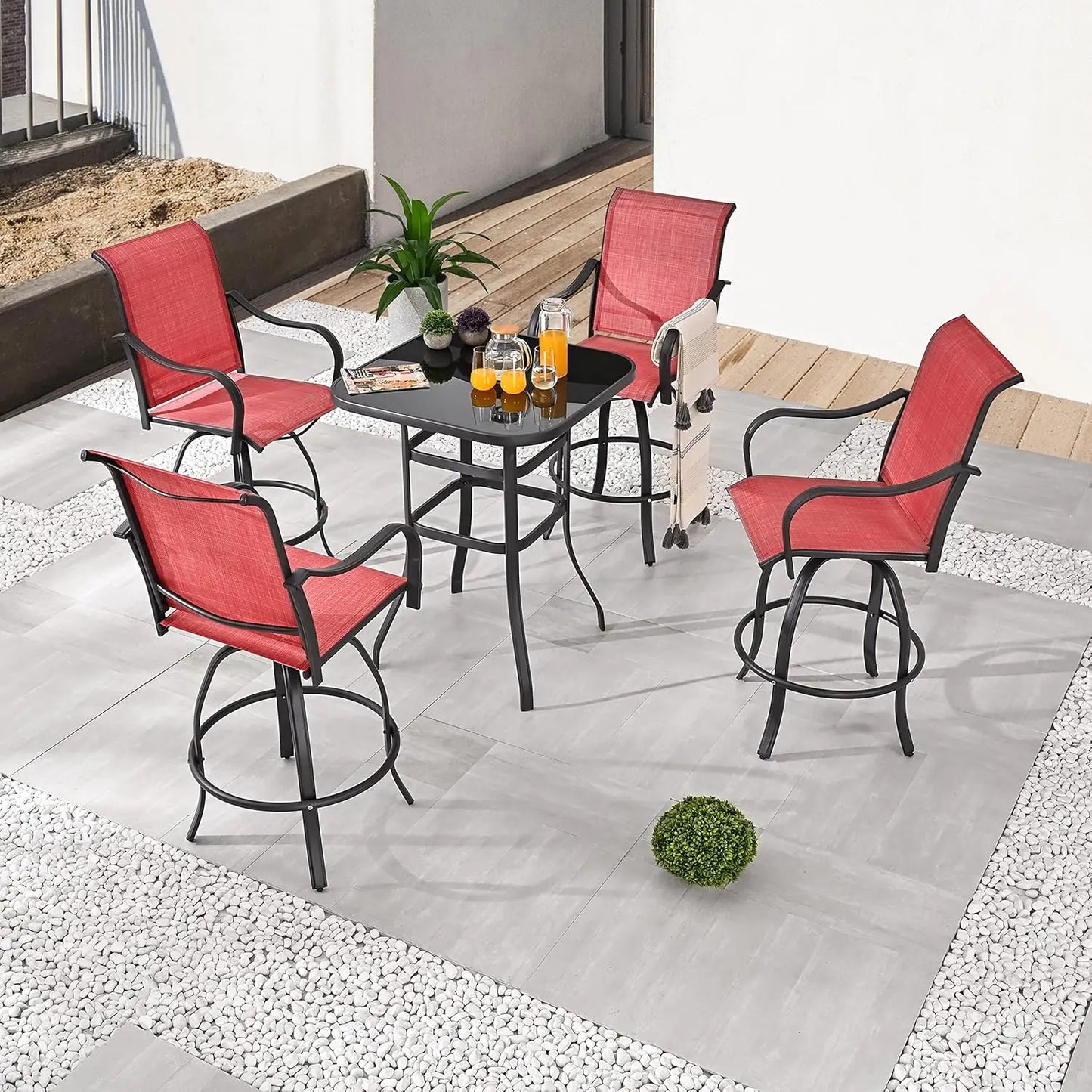 5 Piece Patio Dining Set Swivel Chairs