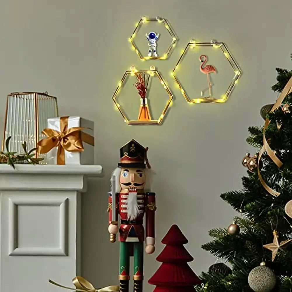 Hexagon Metal Wire Wood LED Lights