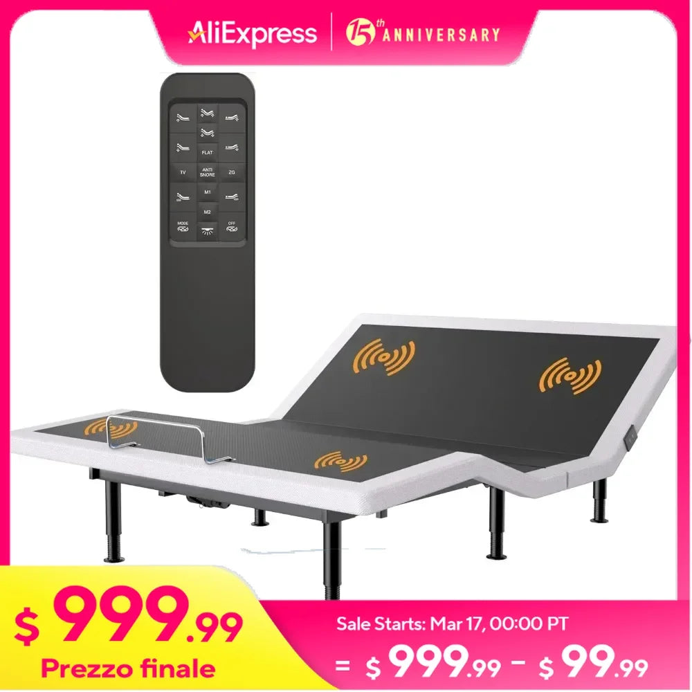 Electric Full Adjustable Bed Frame With Massage,