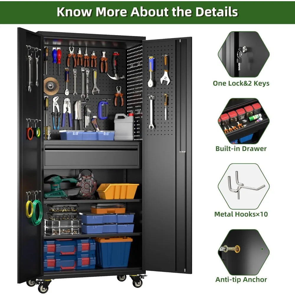 Garage Storage Cabinet with Wheels and Doors