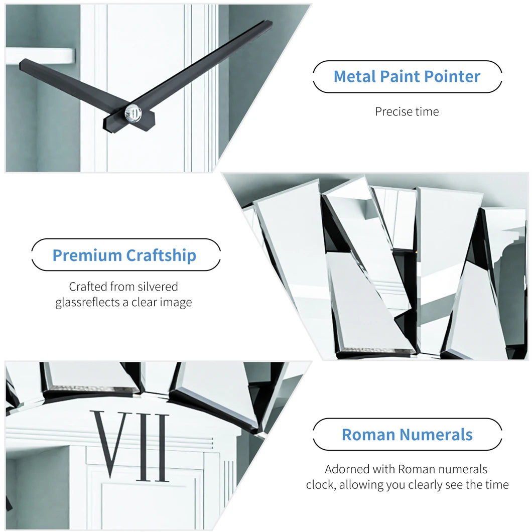 Large Wall Clock 3D Mirrored Clocks