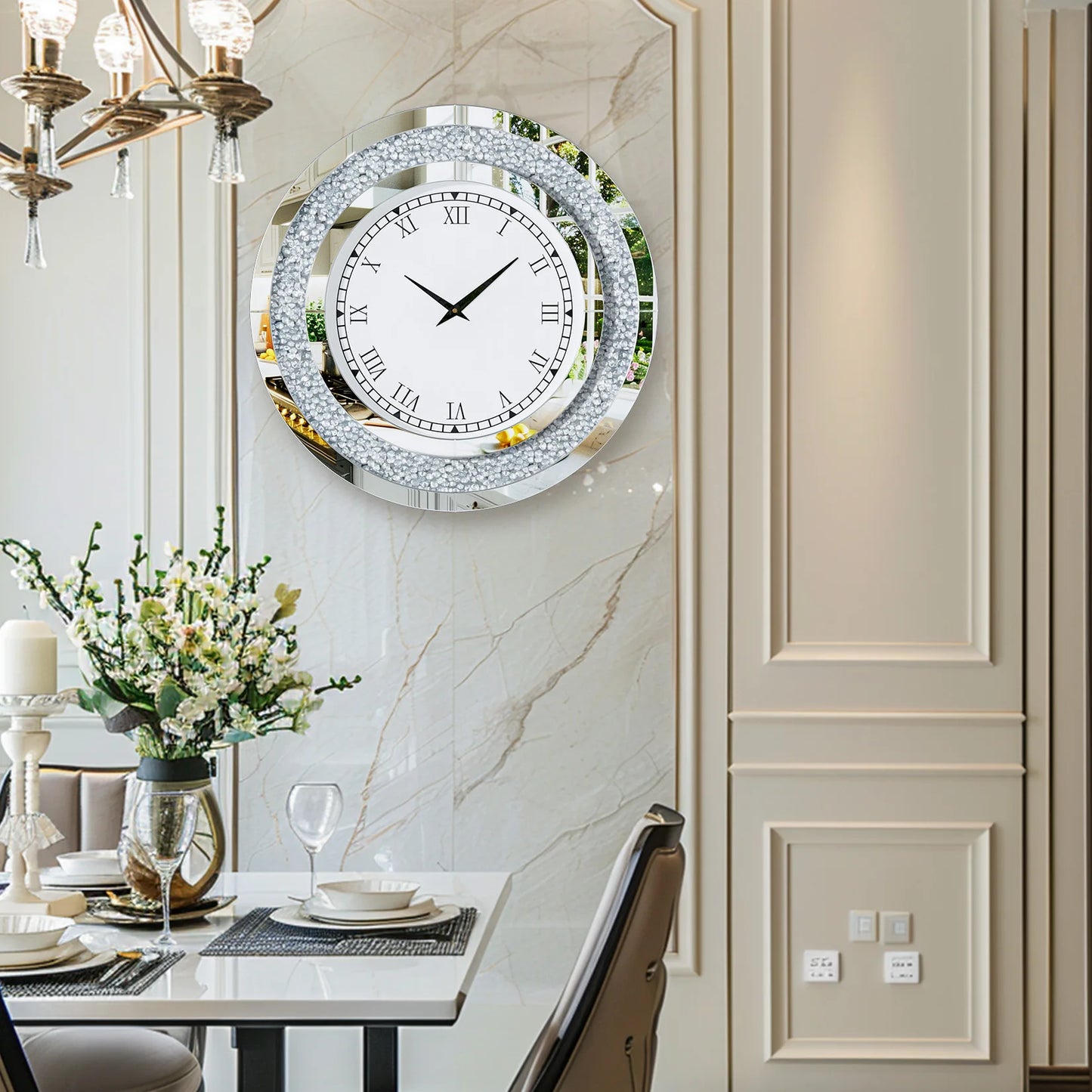 Diamond Large Mirrored Wall Clock for Living Room
