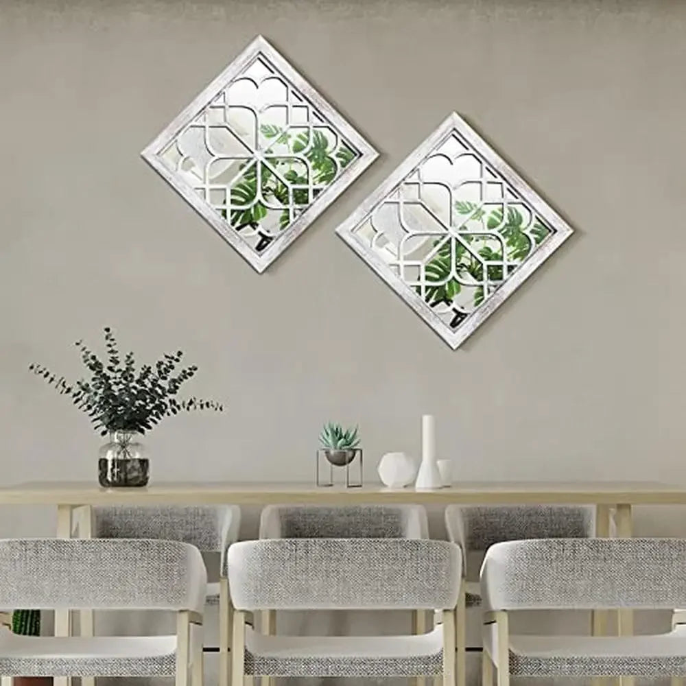 4-Pack Square White Decorative Mirrors