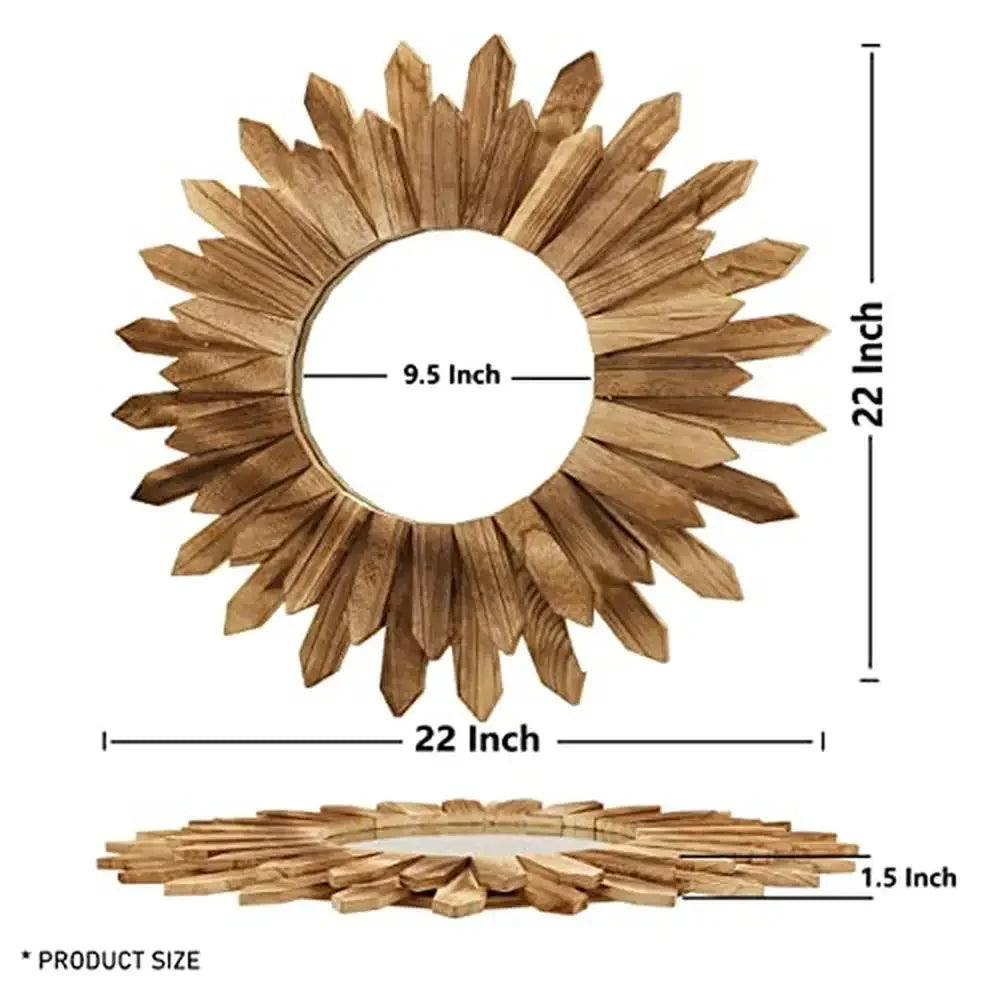Boho Wood Sunburst Wall Mirror 22" Set of 2