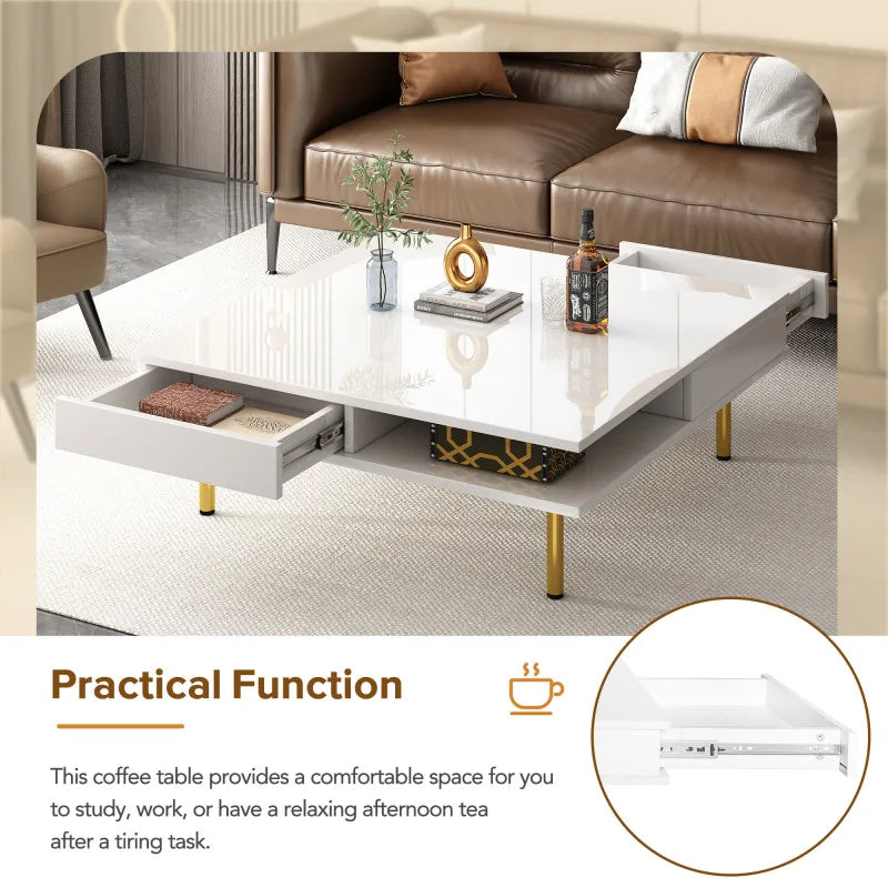 Gloss Coffee Table with 4 Golden Legs