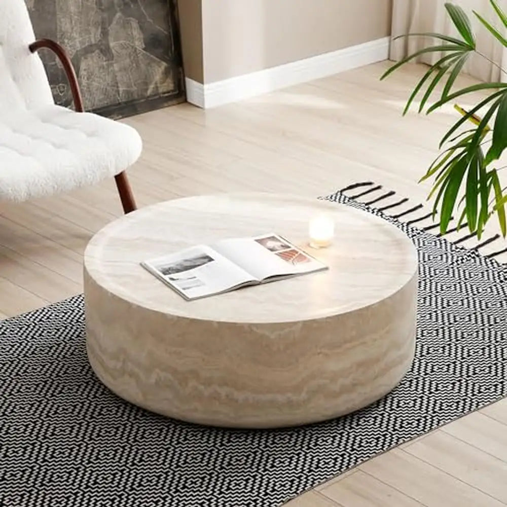 Round Faux Marble Coffee Table Modern l