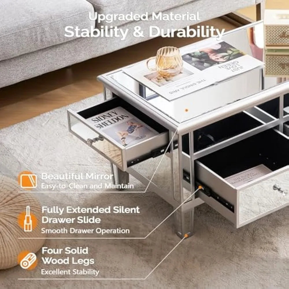 Coffee Table, Mirrored Lift Top Coffee Table,