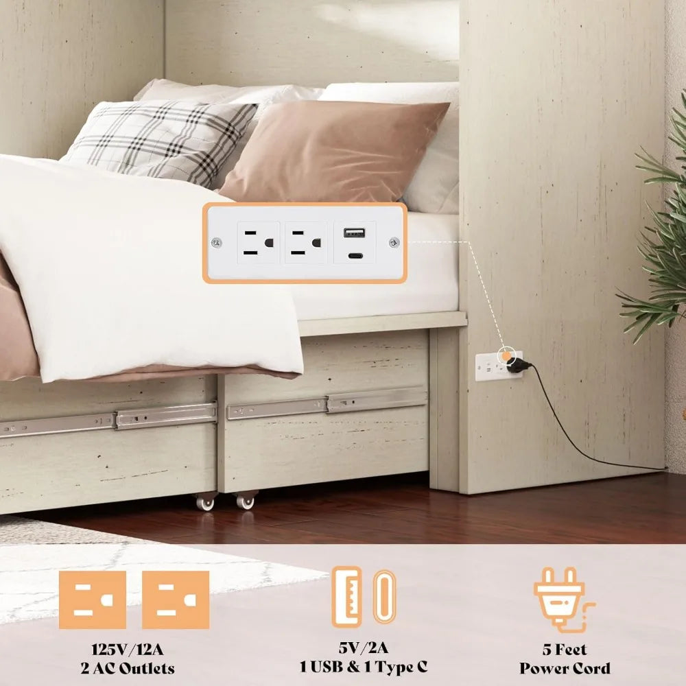 Queen Murphy Bed with Storage & Charging Station