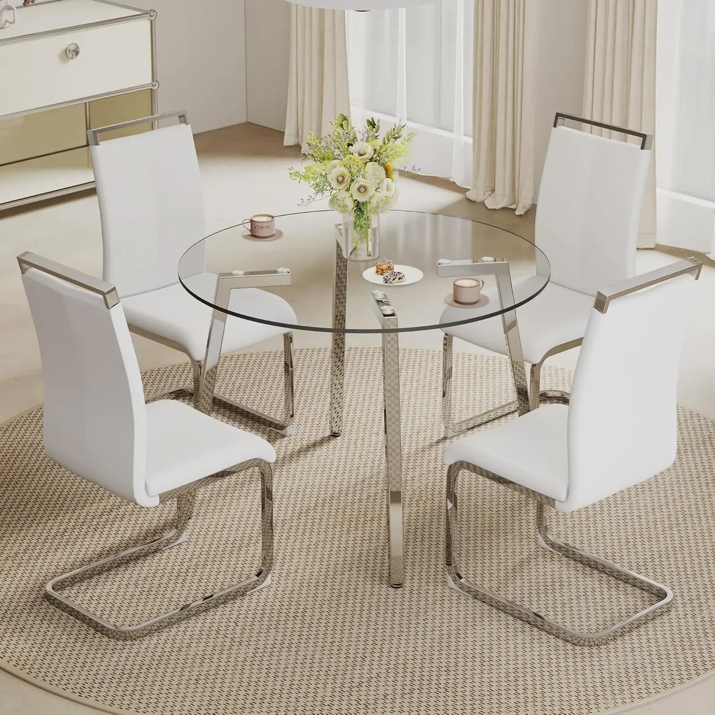 42”Round Dining Table Set for 4,