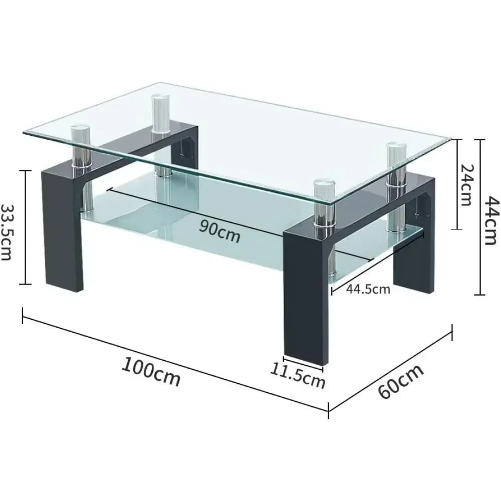 Modern Tempered Glass Tabletop , 2-Tier Table