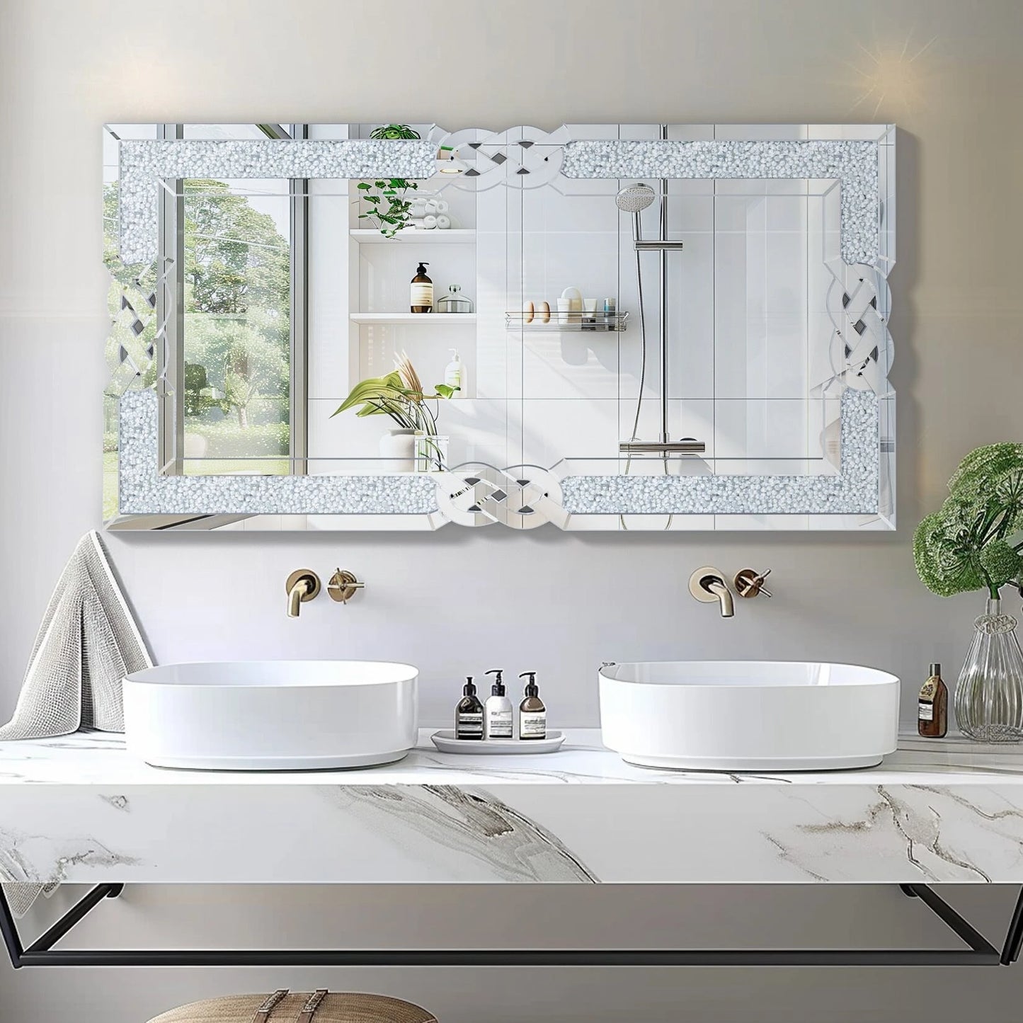 Diamond Wall Mirror Rectangular Glass Silver