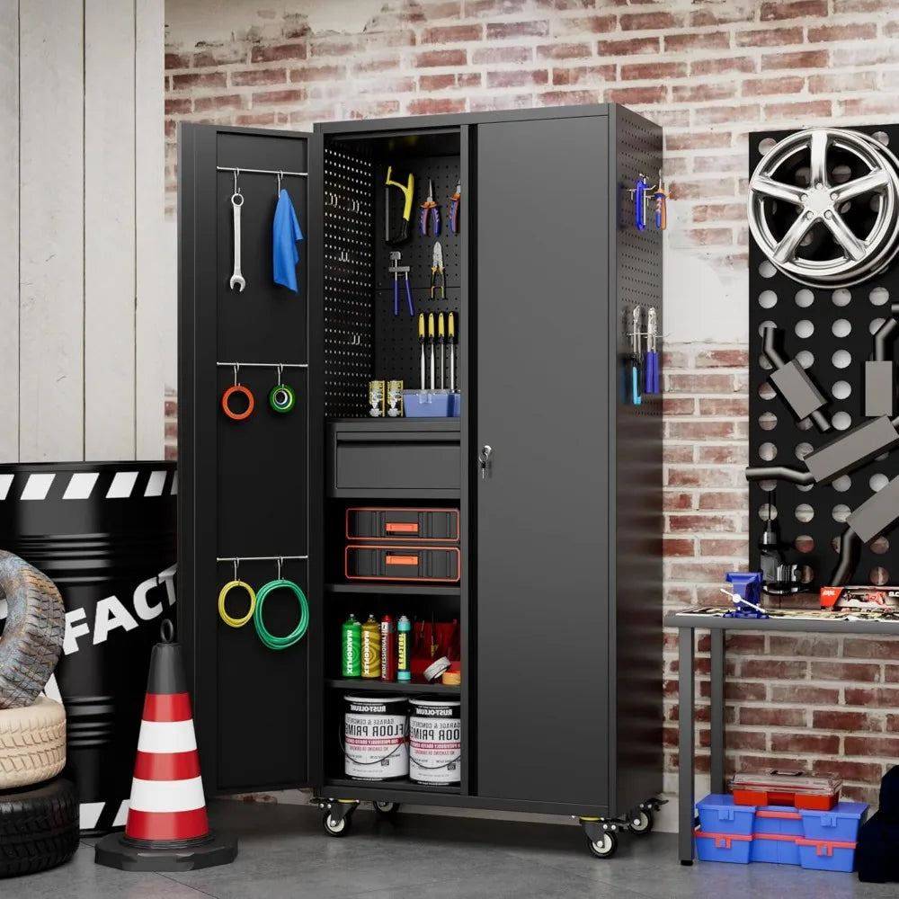 Garage Storage Cabinet with Wheels and Doors