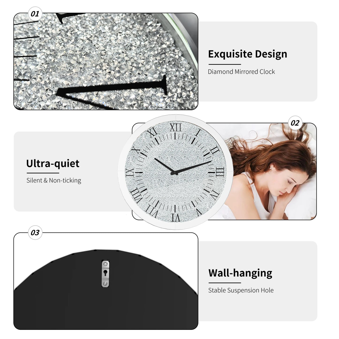 Crystal Crush Diamond Mirrored Round Wall Clock