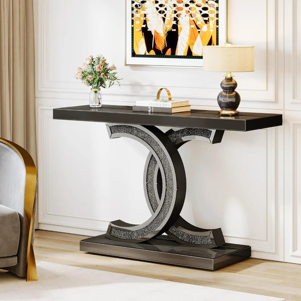 Mirrored Console Table, Modern Black Entryway Table