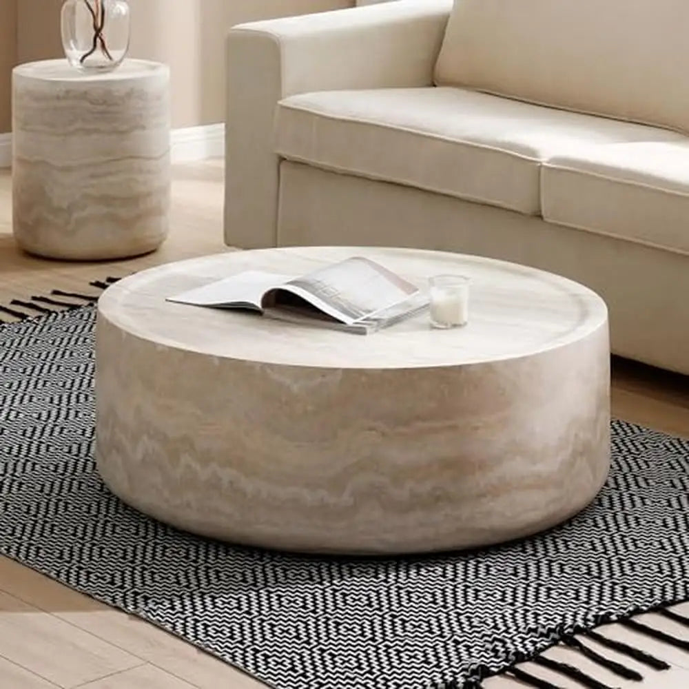 Round Faux Marble Coffee Table Modern l