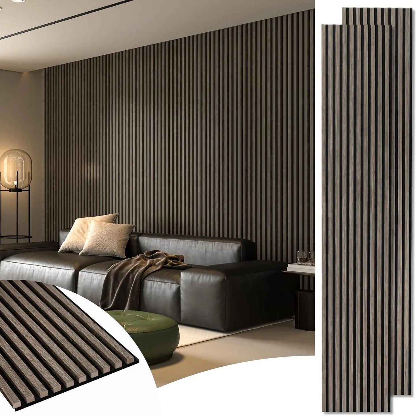 3D Soundproof Wall Panels Teak 2-Pack 108" x 12"