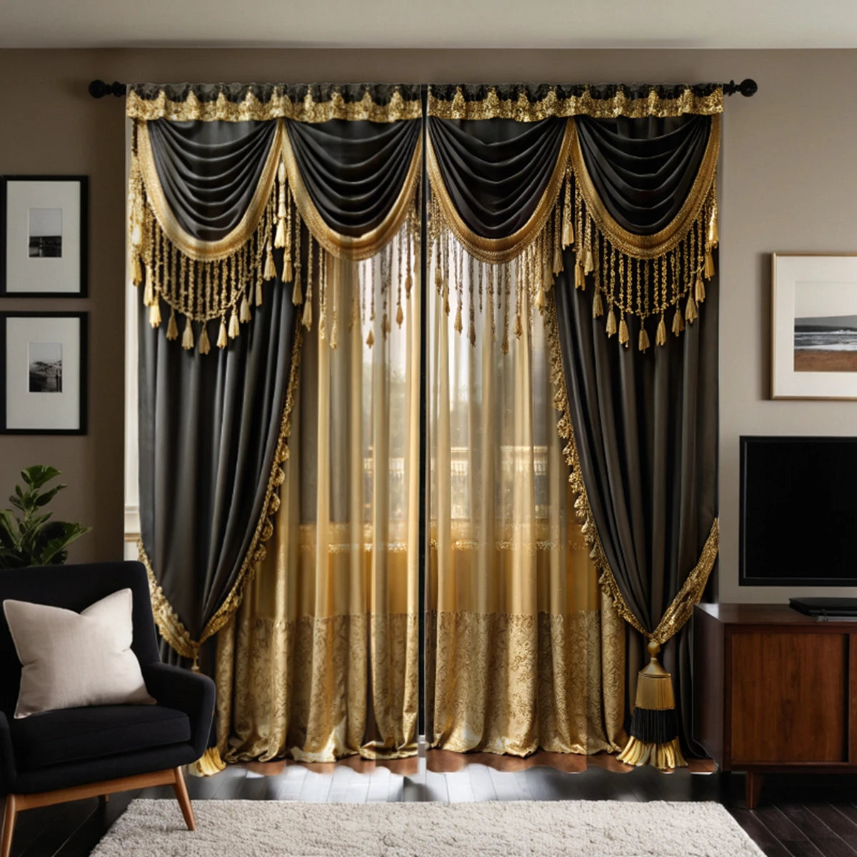 2 pieces curtain printing simulation valance