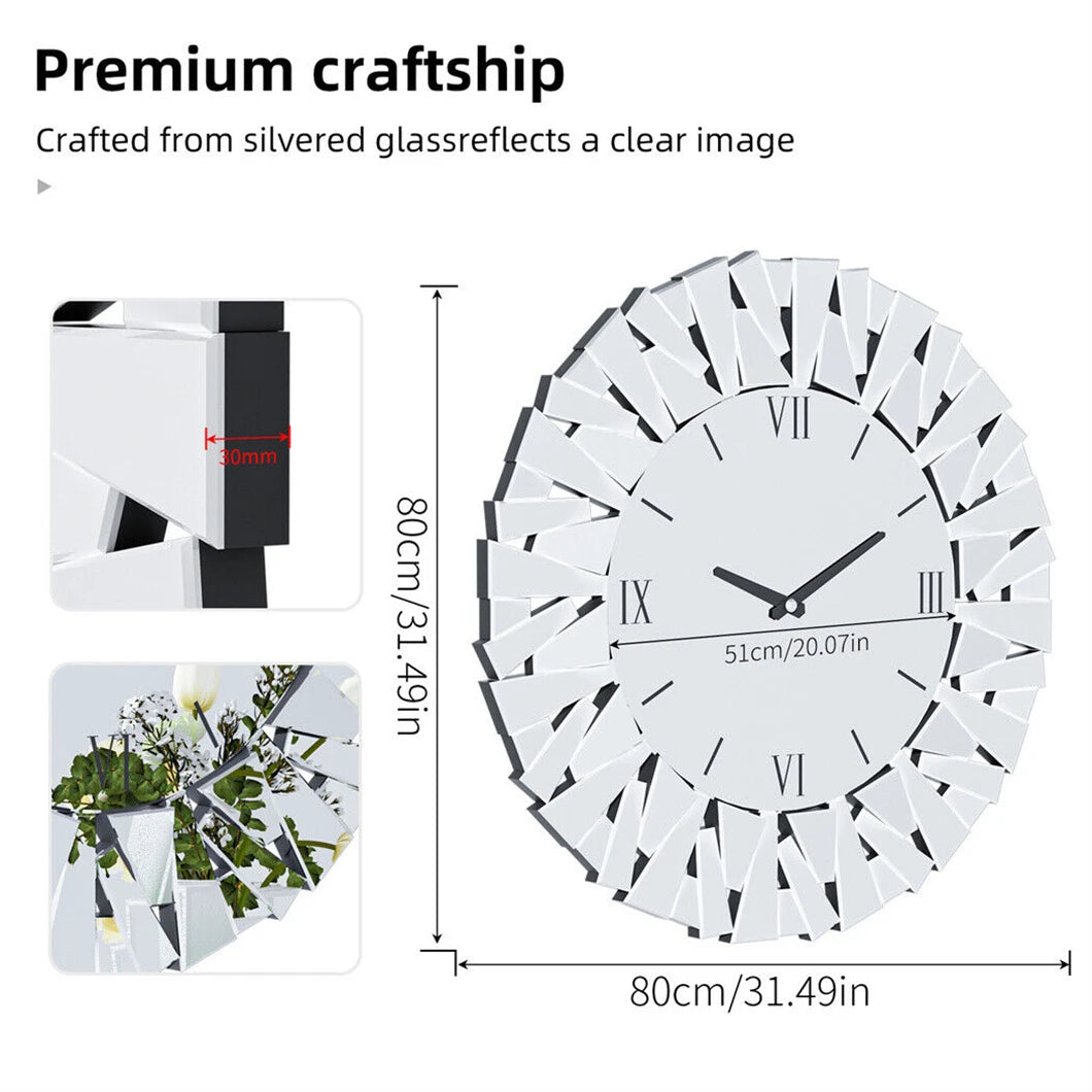 Large Wall Clock 3D Mirrored Clocks