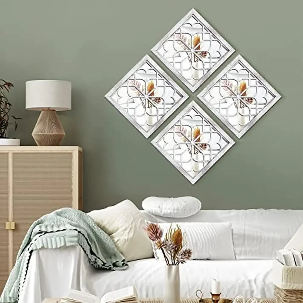4-Pack Square White Decorative Mirrors