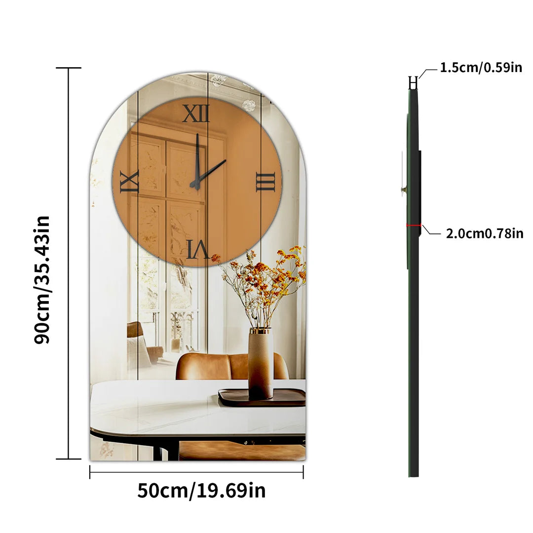 Wall Clock with Silver Mirror Modern Decorative