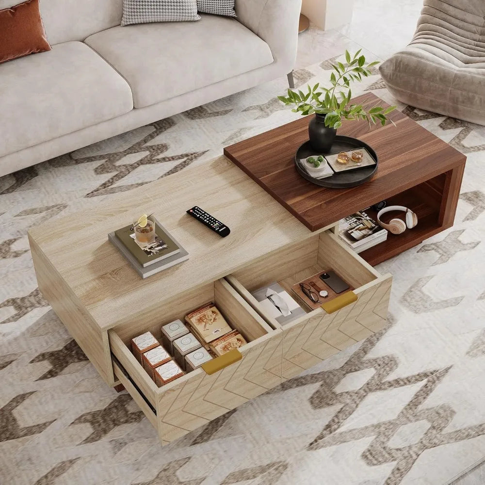 Wood Coffee Table with 2 Storage Drawers