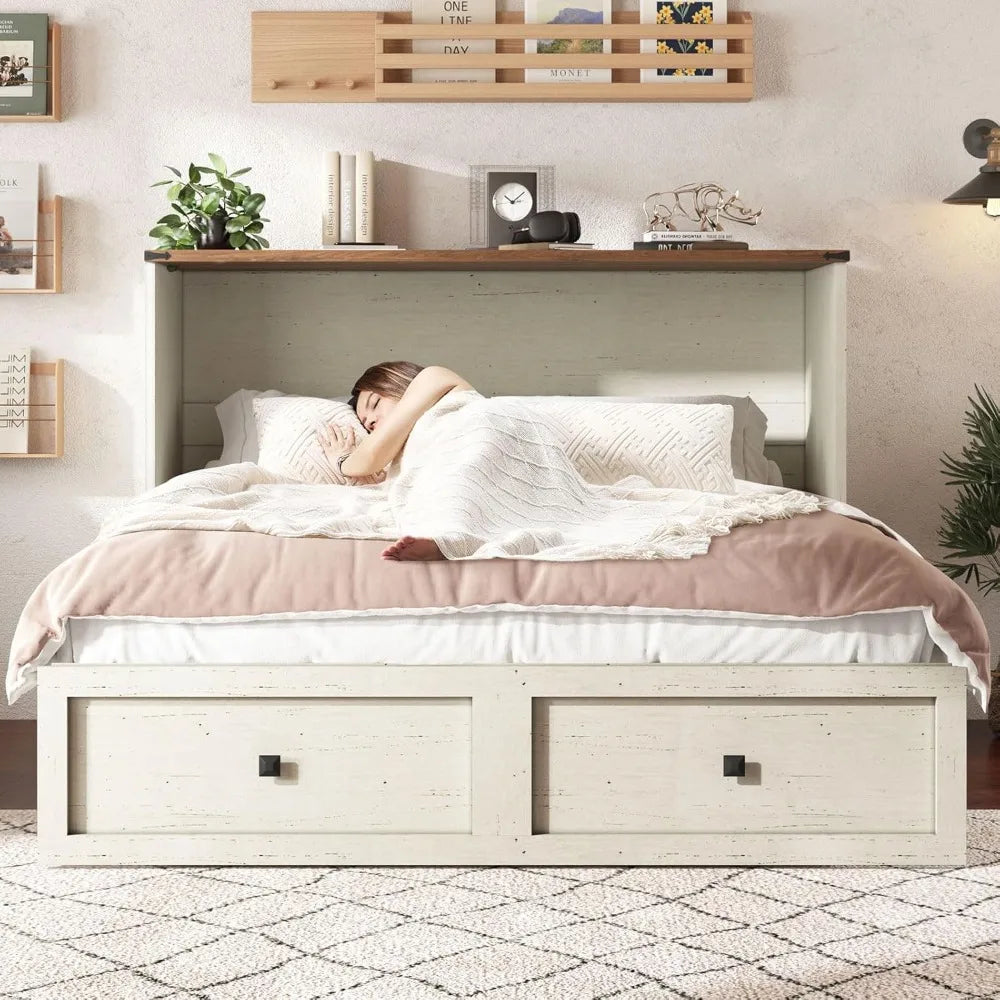 Queen Murphy Bed with Storage & Charging Station