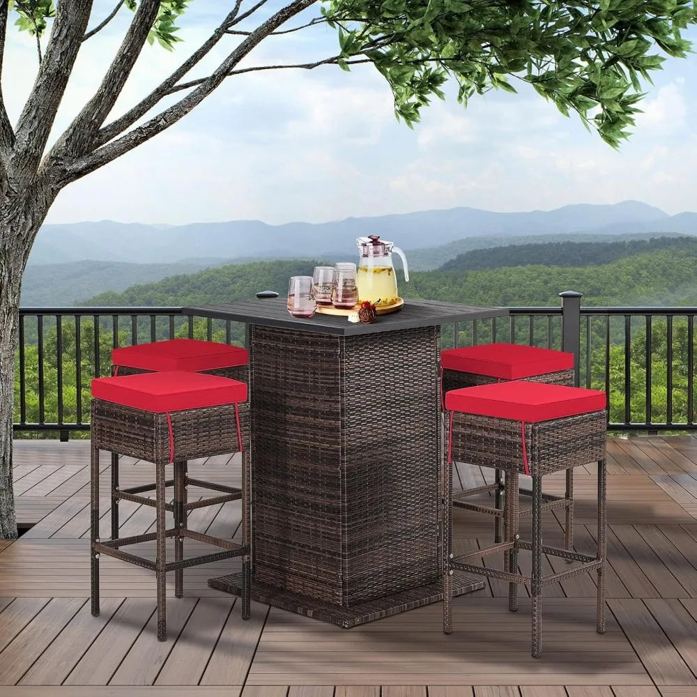 5 Pieces Rattan Bar Set,