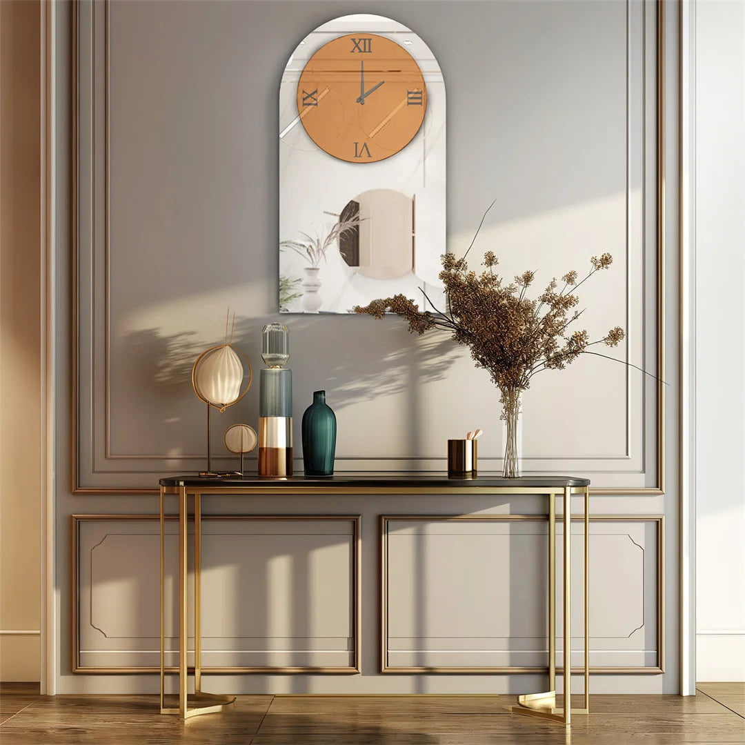 Wall Clock with Silver Mirror Modern Decorative