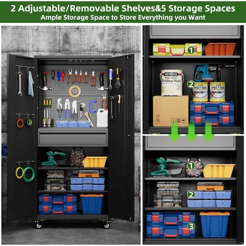 Garage Storage Cabinet with Wheels and Doors