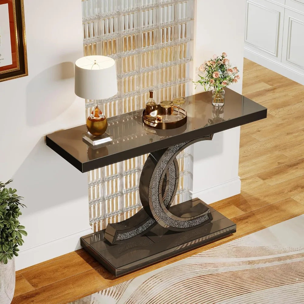 Mirrored Console Table, Modern Black Entryway Table