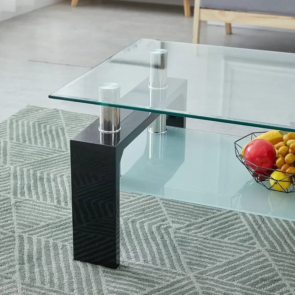 Modern Tempered Glass Tabletop , 2-Tier Table