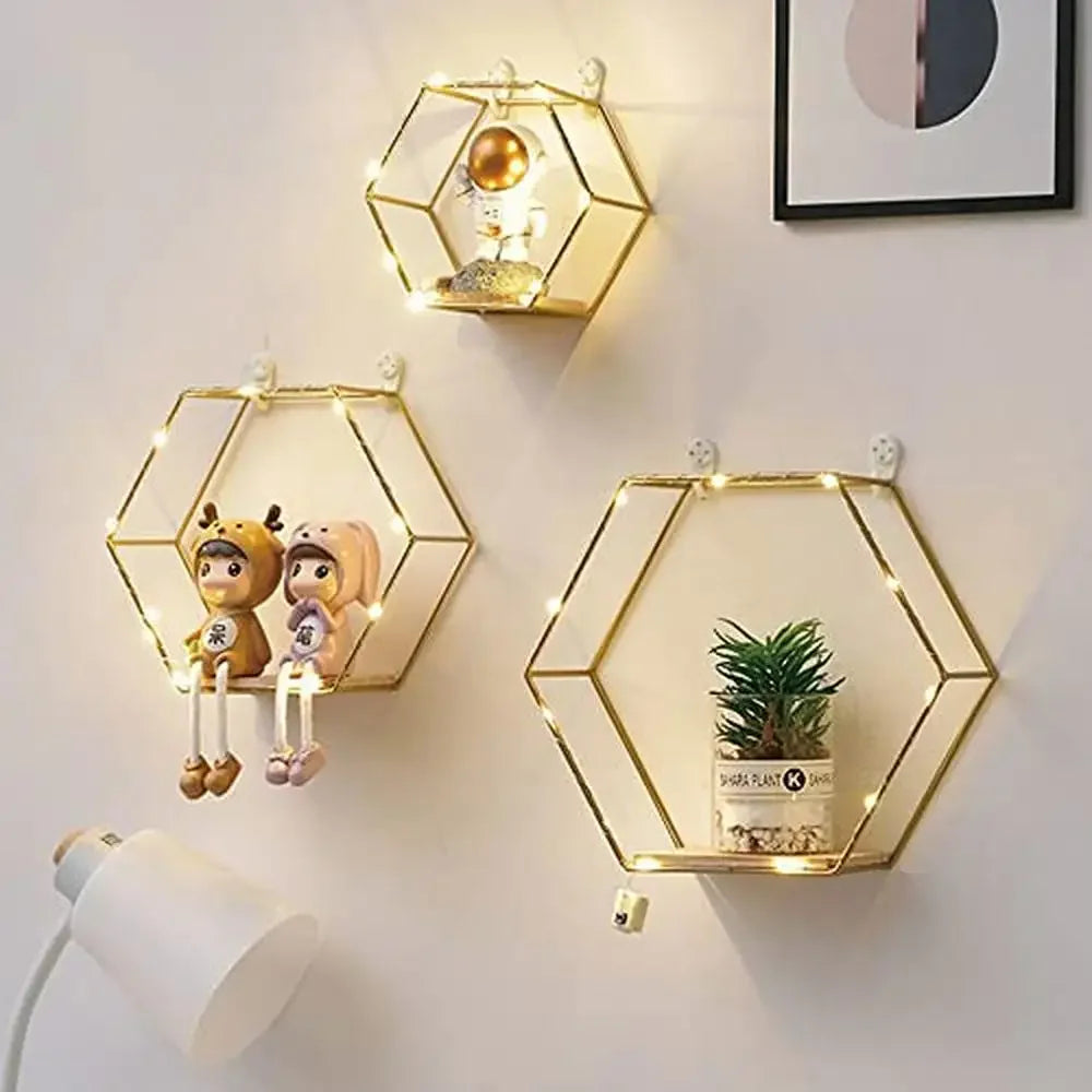 Hexagon Metal Wire Wood LED Lights