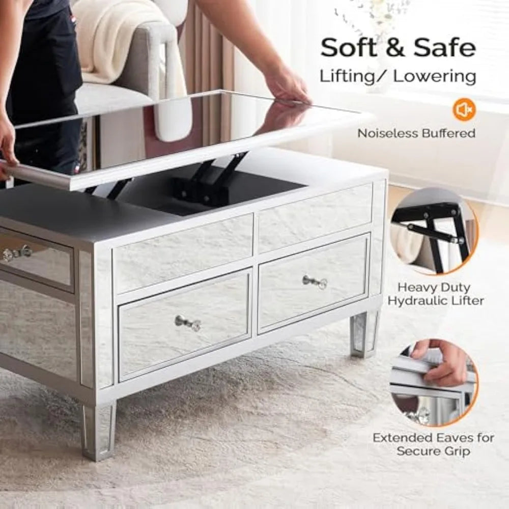 Coffee Table, Mirrored Lift Top Coffee Table,