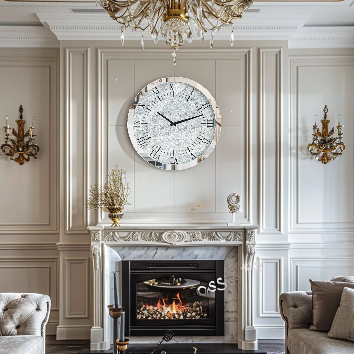 Crystal Crush Diamond Mirrored Round Wall Clock