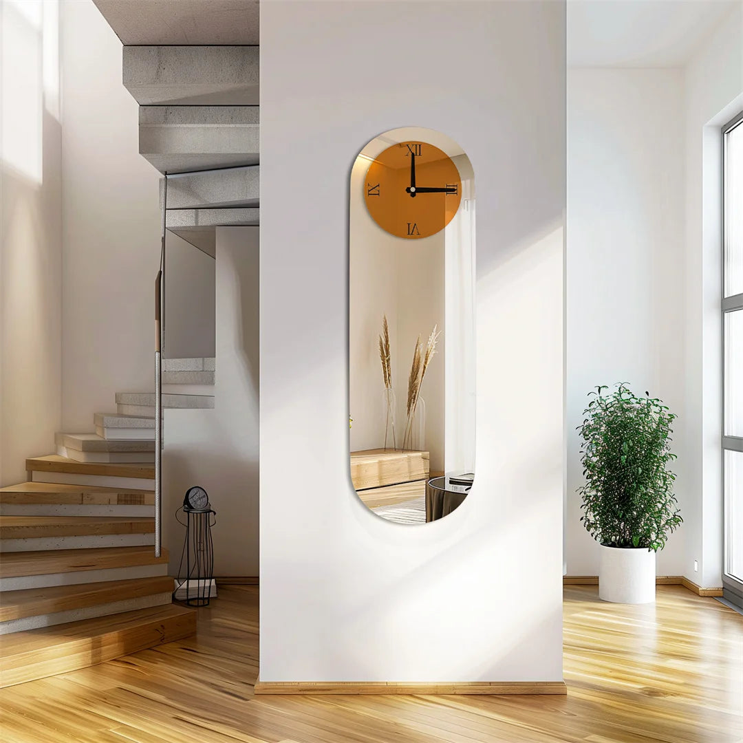 Wall Clock with Silver Mirror Modern Decorative