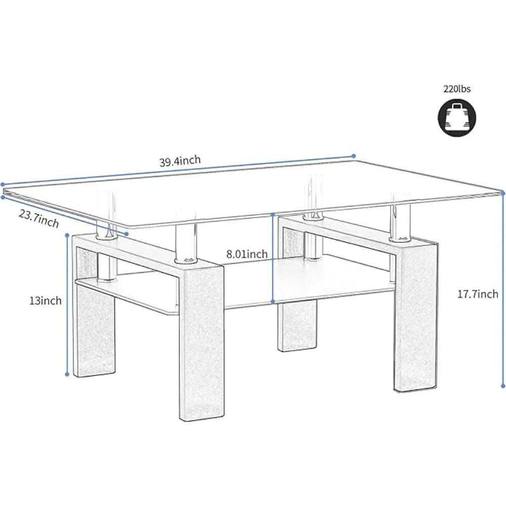 Rectangle Glass Coffee Table 2-Tier