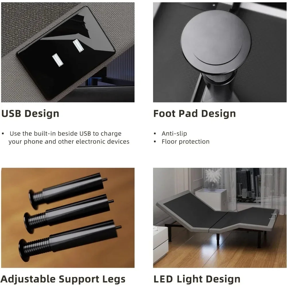 Electric Full Adjustable Bed Frame With Massage,