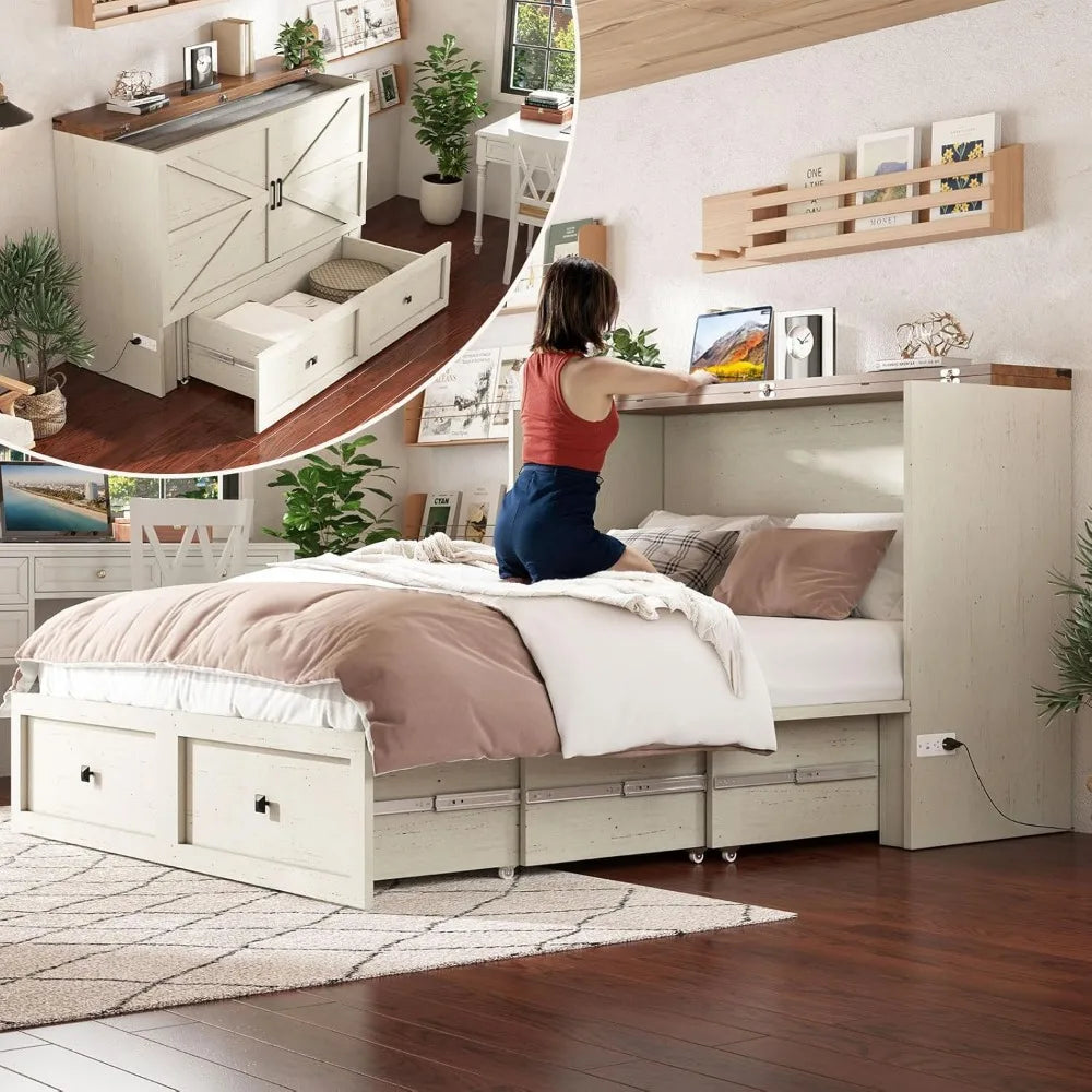 Queen Murphy Bed with Storage & Charging Station