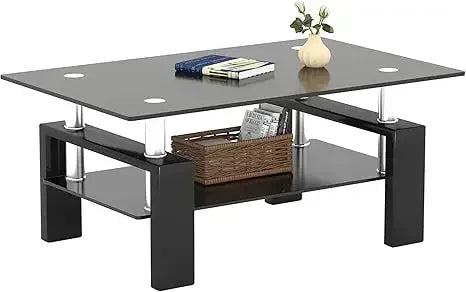 Rectangle Glass Coffee Table 2-Tier
