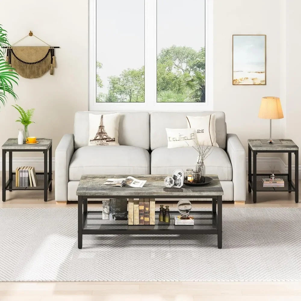 Industrial 3 Pieces Living Room Table Set
