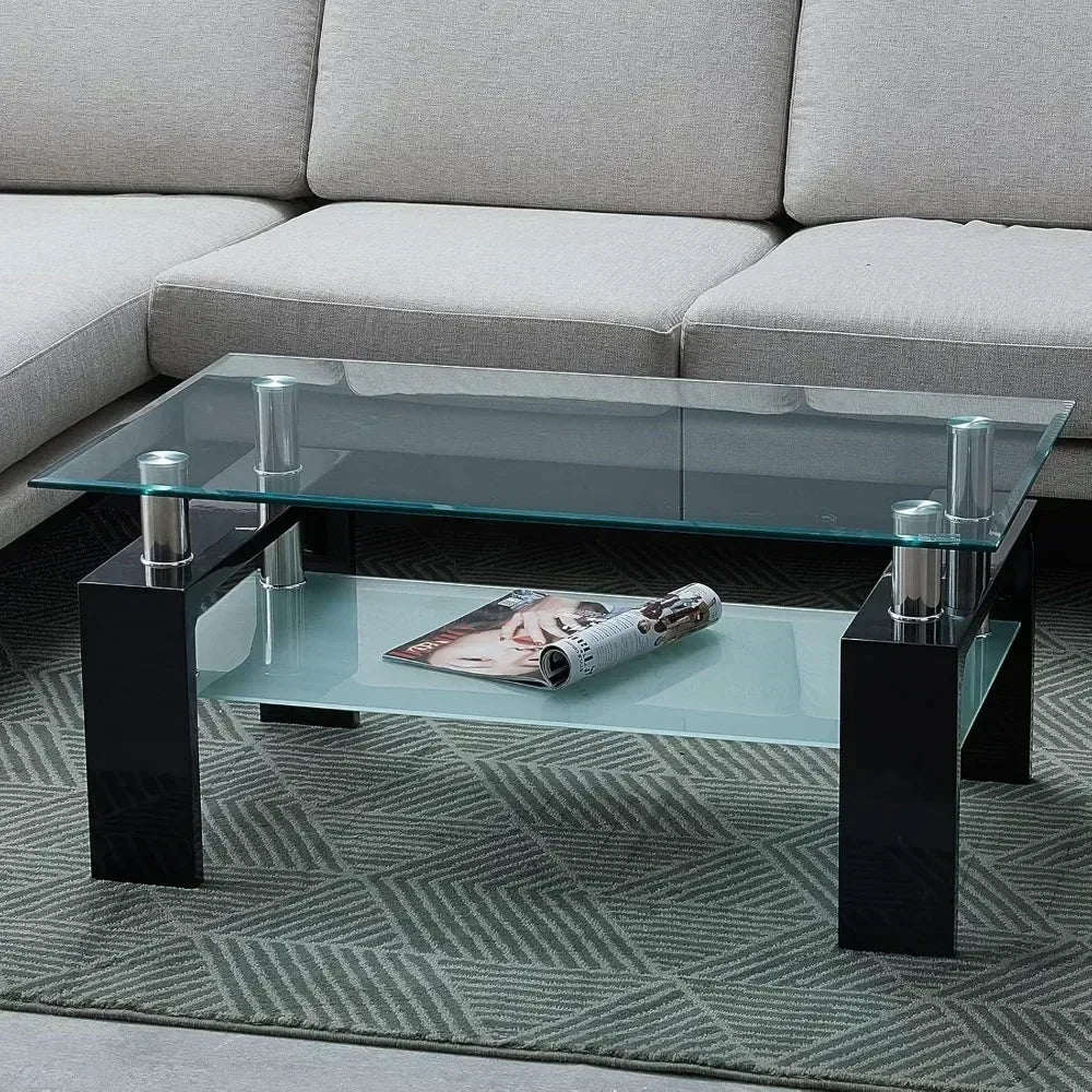 Modern Tempered Glass Tabletop , 2-Tier Table
