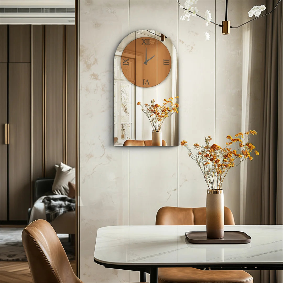 Wall Clock with Silver Mirror Modern Decorative
