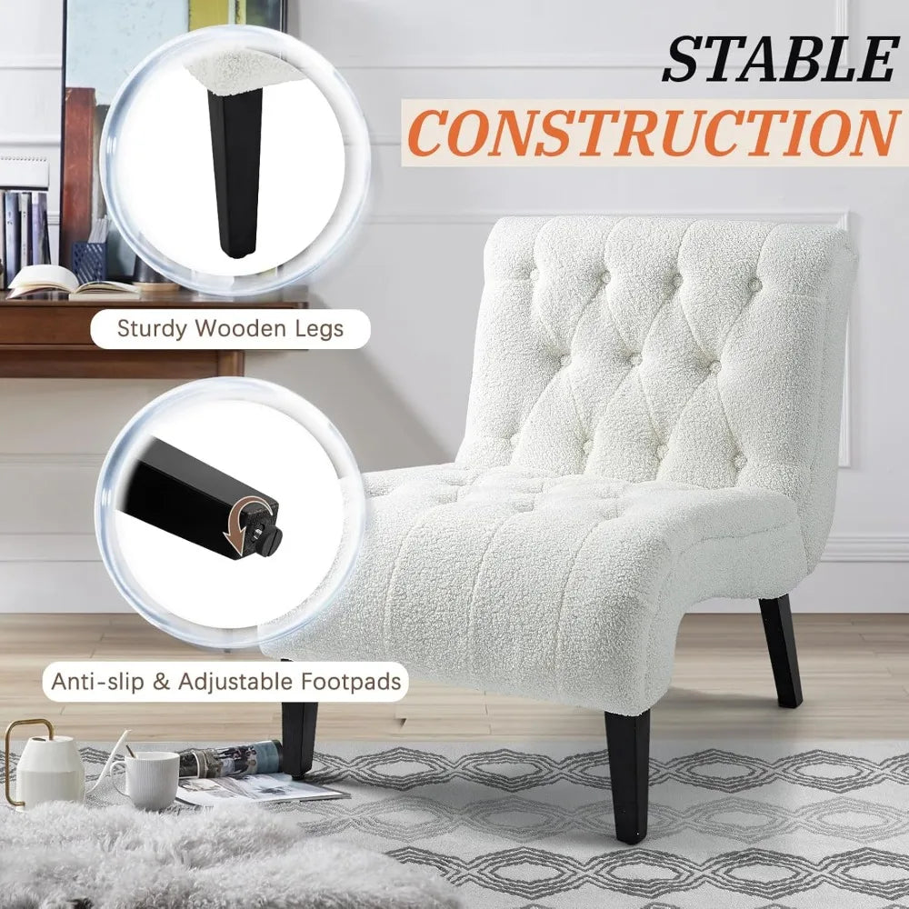 Armless Upholstered Lounge Chair Wood Legs,