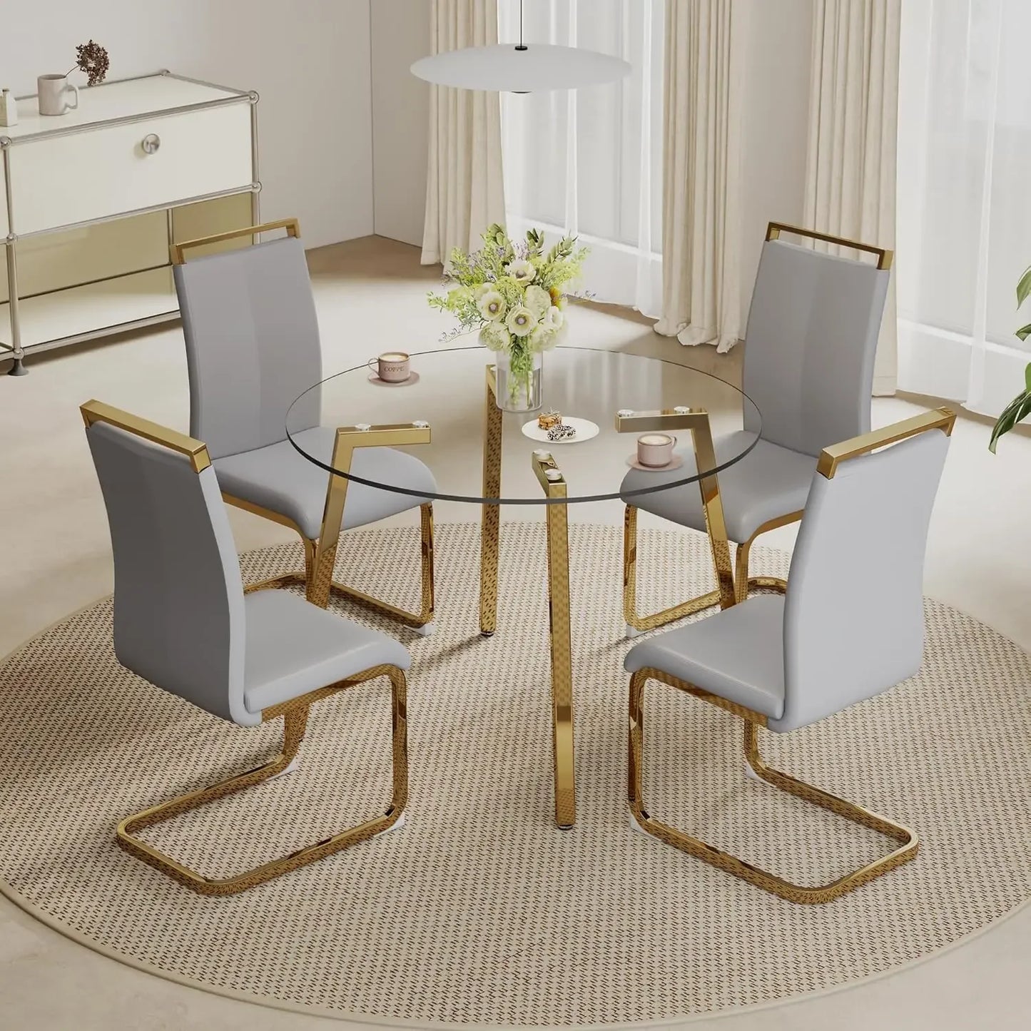 42”Round Dining Table Set for 4,