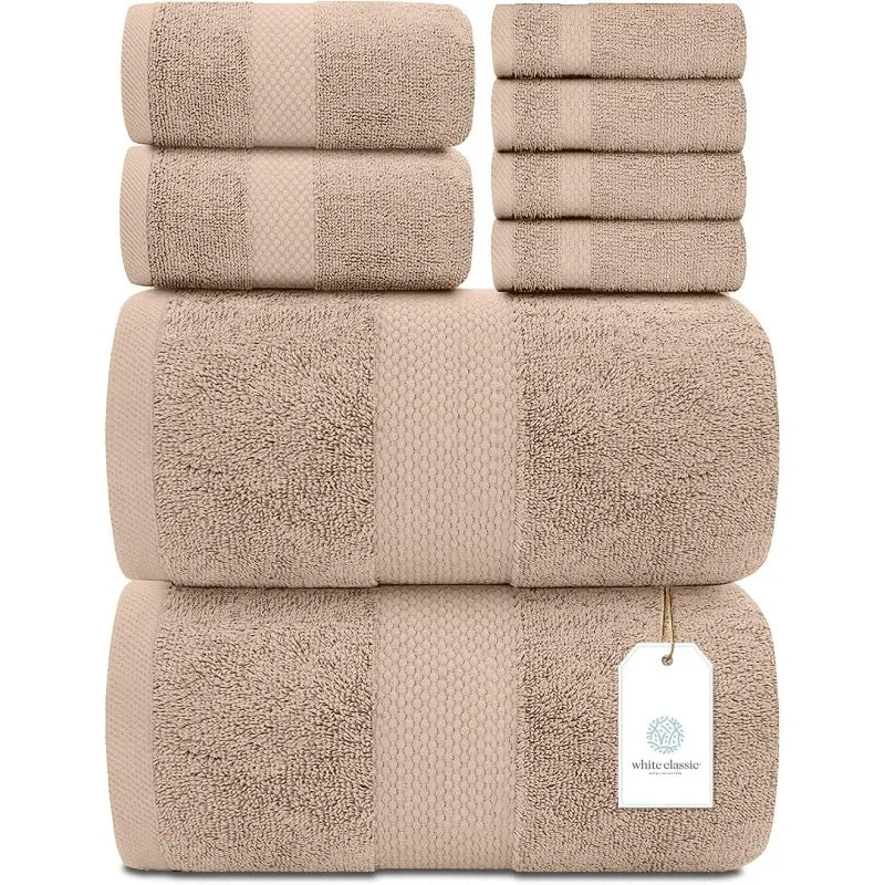 Luxury White Bath Towel Set of 8 Pieces