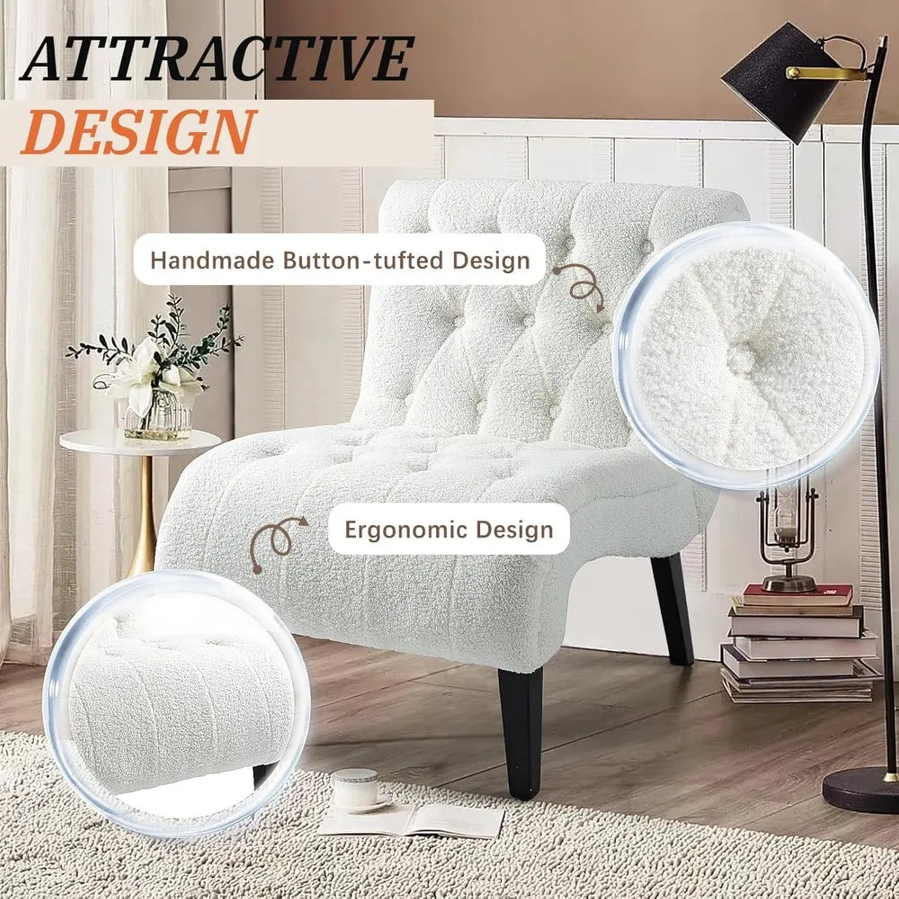 Armless Upholstered Lounge Chair Wood Legs,