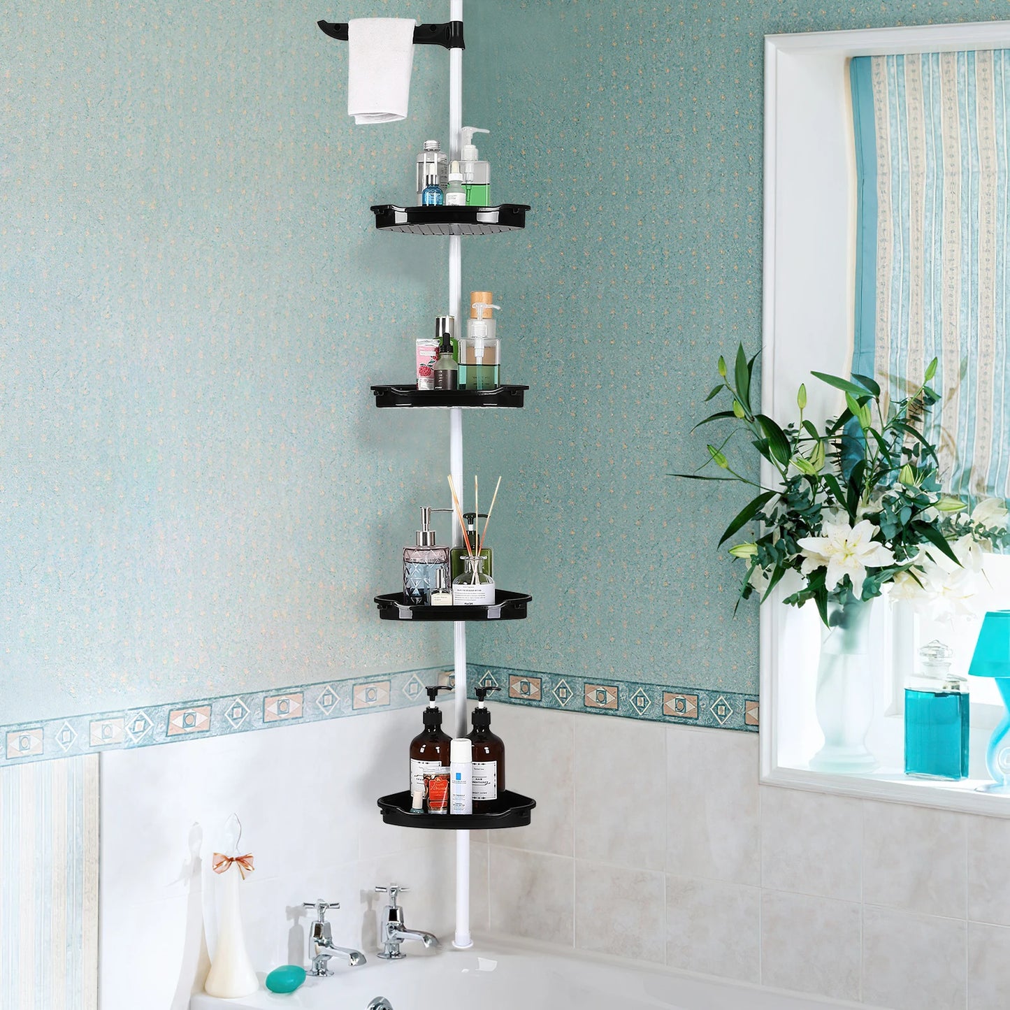 Corner Shower Caddy with Tension Pole 4-Tier