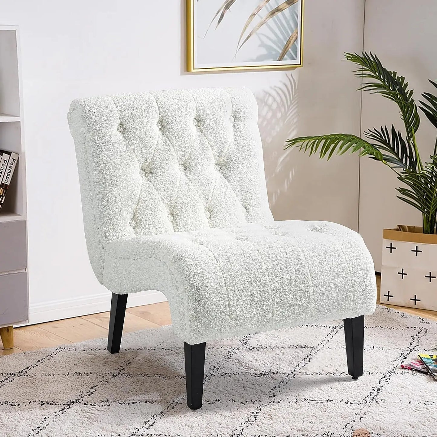 Armless Upholstered Lounge Chair Wood Legs,