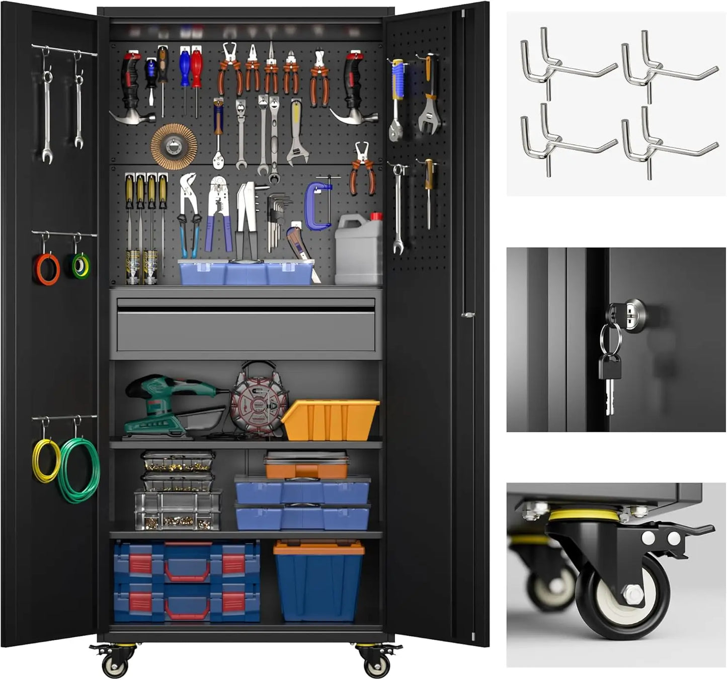 Garage Storage Cabinet with Wheels and Doors